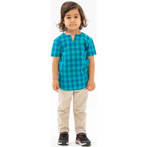 Kısa Kol Şile Bezi Bisiklet Yaka Erkek Çocuk T-Shirt Mint Kareli