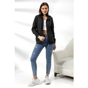 Şardonlu Fermuarlı Kapüşonlu Sweatshirt 19116 Koyu Antrasitmelanj