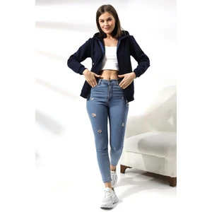 Şardonlu Fermuarlı Kapüşonlu Sweatshirt 19116 Lacivert