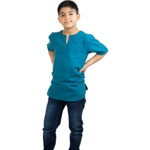 Eliş Şile Bezi Kısa Kol Şile Bezi Bisiklet Yaka Erkek Çocuk T-Shirt Petrol