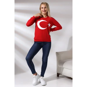 Türk Bayrak Baskılı Sweatshirt 19158 Kırmızı