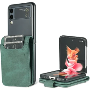 Seashell Digital Pu Deri Kart Yuvaları Manyetik Toka Samsung Galaxy Z Flip3 Için Stand ile Anti-Fall Telefon Kapağı 3 5g-Green (Yurt Dışından)