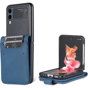 Seashell Digital Pu Deri Kart Yuvaları Manyetik Toka Samsung Galaxy Z Flip3 5g-Mavi (Yurt Dışından)