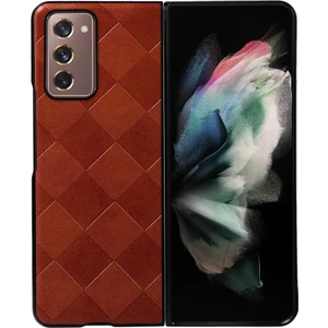 Seashell Digital Samsung Galaxy Z Fold2 5g Pc+Tpu Hibrid Telefon Kılıfı Izgara Dokusu Pu Deri Telefon Aksesuar-Brown (Yurt Dışından)