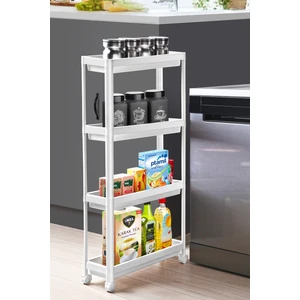 Ahir Ticaret Omaş Slim Yeni Tekerlekli 4 Katlı Banyo Rafı-Mutfak Raf Servis Sehpası Organizer