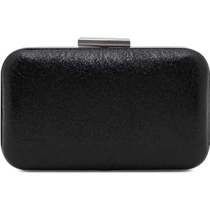 Siyah Renk Kristal Mat Deri Desenli Oval Metal Gümüş Kasalı Zincirli Kadın Abiye Çanta