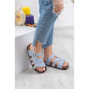 Hakiki Deri Açik Gri Kadın Düz Terlik 211124604