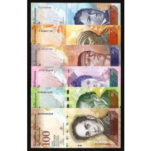 3Alp Koleksiyon Venezuela 2-5-10-20-50-100 Bolivar, 2013-2015, Yabancı Eski Kağıt Para 6'lı Ser "çil"