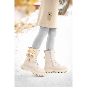 Kiko Kids 450 Ayıcıklı Fermuarlı Kız Çocuk Günlük Bot Ayakkabı Bej