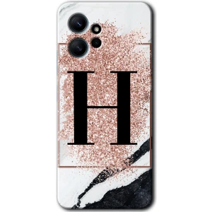 Xiaomi Redmi Note 12 4g Kılıf Hd Desen Baskılı Kılıf + Kırılmaz Cam - Pembe Mermer Desenli H Harfi