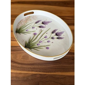 Panoramas Home Beyaz Renkli Buğday Desen Büyük Oval Servis Çay Sunum Tepsisi
