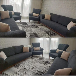Riselerhome Jakarlı Düz Desen Esnek Kanepe Kılıfı Tamıkı Koltuk Örtüsü 3+3+1+1 Yıkanabilir Koltuk Kılıfı Kanepe Çekyat Örtüsü