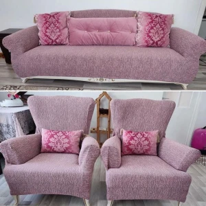 Riselerhome Jakarlı Düz Desen Esnek Kanepe Kılıfı Tamıkı Koltuk Örtüsü 3+3+1+1 Yıkanabilir Koltuk Kılıfı Kanepe Çekyat Örtüsü