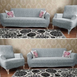 Riselerhome Jakarlı Düz Desen Esnek Kanepe Kılıfı Tamıkı Koltuk Örtüsü 3+3+1+1 Yıkanabilir Koltuk Kılıfı Kanepe Çekyat Örtüsü