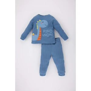 Erkek Bebek Dinazor Baskılı Uzun Kollu Fitilli Kaşkorse Pijama Takımı C0731A524SP