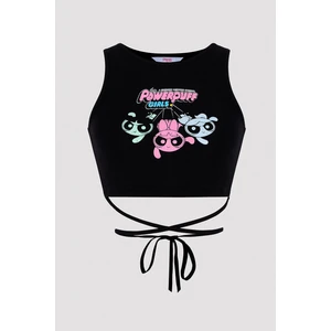 Siyah Baskılı Bağlamalı Crop Top