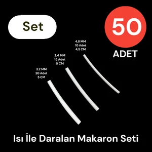 Isı ile Daralan Makaron Seti 50 Adet Beyaz 3.2 20 + 2.4 15 + 1.5 15 Adet