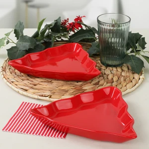 Yılbaşı Kırmızı Çam Kayık Tabak 22 Cm 2 Adet