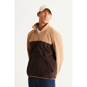Altınyıldız Classics Erkek Sutlu Kahve-kahve Standart Fit Normal Kesim Günlük Rahat Çift Renkli Polar Spor Sweatshirt