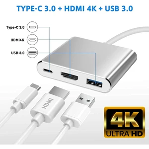 CF01 Macbook Uyumlu 4K Full HD 1080p Type C To 3 Portlu HDMI - USB 3.0 - PD Çevirici Hub Adaptör