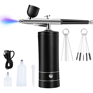 Şarj Edilebilir Akülü Airbrush Kompresörü, 30PSI Seti - Siyah (Yurt Dışından)