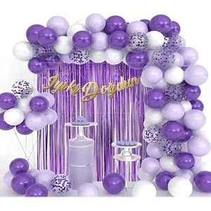 Parti Uzmanı Lüks Mor Lila Beyaz Doğum Günü Balon Zincir Seti