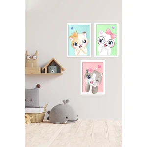 Notpa Dekorize Mdf 3 Parça 3 mm Çerçeve Görünümlü Çocuk Odası Için Sevimli Hayvanlar 21X30