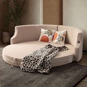 Letto Vip Akıllı Yuvarlak Yataklı Kadife Karyola Kanepe