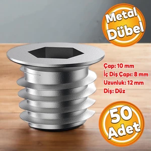 Metal Düz Dişli Dübel Ahşap Dübeli M8 10X12 Diş Çinko Mobilya Bağlantı Ünite Birleştirme (50 Adet)
