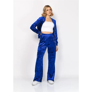 Kadın Janjanlı Kadife Alt Üst Eşofman Takımı Saks