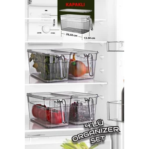Open Home 4'lü Kapaklı Kulplu Süzgeçli Dolap Içi Düzenleyici Organizer