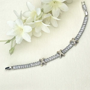 X Bileklik Trend Model Baget Zirkon Su Yolu Silver-Gold 17+3cm