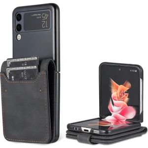 Seashell Digital Pu Deri Kart Yuvaları Manyetik Toka Samsung Galaxy Z Flip3 5g-Black Için Stand ile Anti-Fall Anti Anti Telefon Kapağı (Yurt Dışından)