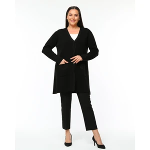 Triko Büyük Beden Kadın Cardigan Simli Uzun Anne Yumuşak Hırka