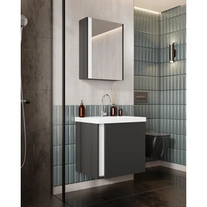 Karen Banyo Kemer 60 Cm,lavabolu,aynalı,banyo Dolabı,mat Antrasit,lavabo Dahil