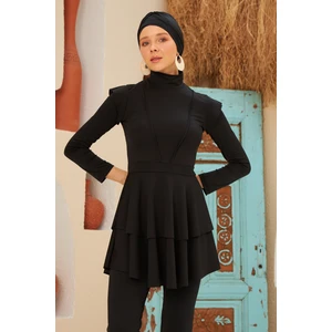 Remsa Mayo Full Likralı Tam Kapalı Tesettür Mayo Deniz Mayosu Fırfır Detaylı LT23-01 Siyah