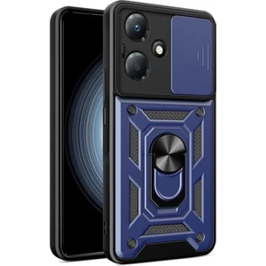 Infinix Hot 30 Kılıf Sert Silikon Tank Aramid Sürgülü Vega Yüzüklü Lacivert