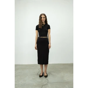 Kadın Siyah Ucu Fırfırlı Kaşkorse Etek Esnek ve Hafif Kumaş 95% Pamuk 5% Elasthane