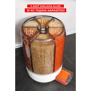 10 kg Kapasiteli Gıda ve Bakliyat, 6 Gözlü, Organizeri 360 Derece Dönebilen, Baharat Kaşığı Hediye