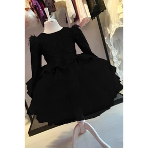 Masho Trend Omzu Tüylü V Sırt Payetli Kız Çocuk Elbise - Çocuk Abiye Elbise - Kız Abiye - Çocuk Mezuniyet Elbisesi