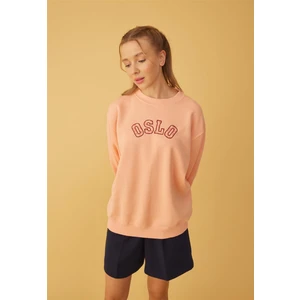 Kadın Somon Oslo Baskılı Oversize Sweatshirt