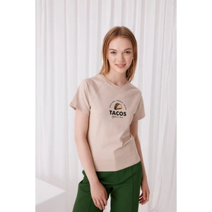 Kadın Baskılı Lila Kısa Kollu T-Shirt