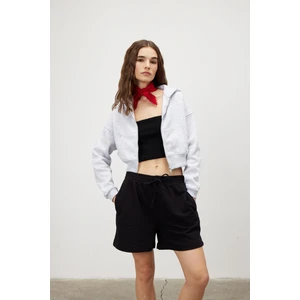 Kadın Kar Melanj Kapüşonlu Şardonlu Crop Sweatshirt