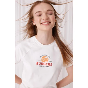 Kadın Baskılı Lila Kısa Kollu T-Shirt