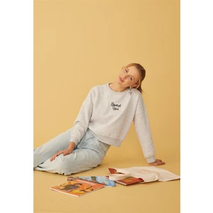 Kadın Kar Melanj Always You Baskılı Kısa Sweatshirt
