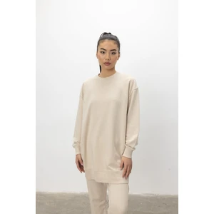 Oversize Basic 3 Iplik Diagonel Kumaş Şardonsuz Uzun Sweatshirt