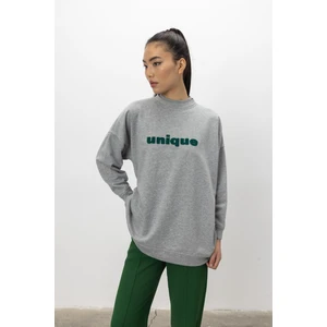 Unique Nakış Işlemeli Gri Melanj Sweatshirt