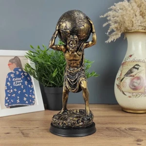 Lüks Motifli Mitolojik Titan Atlas Biblo Heykel Vitrin Masa Süsü Ofis Ev & Yılbaşı Hediyesi 30 Cm.