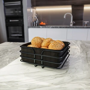 Ekmeklik Ekmek Sepeti Çok Amaçlı Metal Kutu Siyah Mat Kaplama Lüks Paslanmaz Sepet Siyah Kumaş