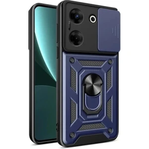 Tecno Camon 20 Kılıf Sert Silikon Tank Aramid Sürgülü Vega Yüzüklü Lacivert